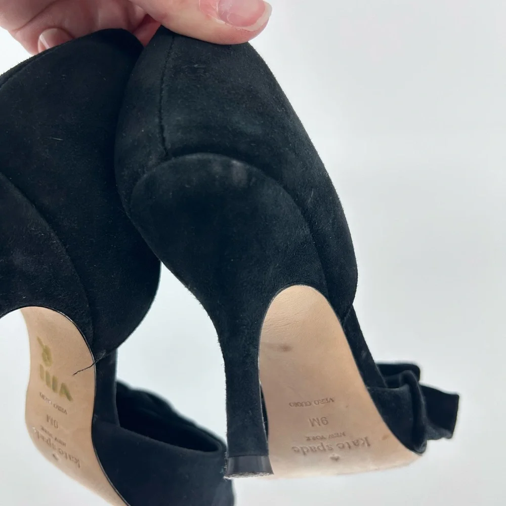 kate spade‎ Black Suede Pointed D'Orsay Heels with Bow